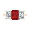 thumbnail image 1 of 4.0ct Emerald Cut Red Ruby 18k Pink Rose Gold Engraving Statement Bridal Wedding Three-Stone Designer Ring Size 3.5, 1 of 5