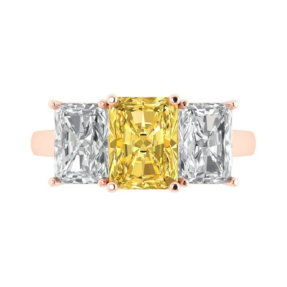 Clara Pucci 14K Rose Gold 4ct Citrine Three-Stone Ring for Women