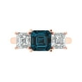thumbnail image 1 of 4.0ct SQ Emerald Cut Blue Natural London Blue Topaz 18k Rose Gold Engraving Statement Bridal Wedding 3 stone Designer Ring Size 10, 1 of 5