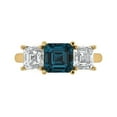 thumbnail image 1 of 4.0ct SQ Emerald Cut Blue Natural London Blue Topaz 18k Yellow Gold Engraving Statement Bridal Wedding 3 stone Designer Ring Size 5, 1 of 5