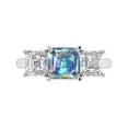 thumbnail image 1 of 4.0ct Square Emerald Cut Blue Moissanite 18k White Gold Engraving Statement Bridal Wedding 3 stone Designer Ring Size 8, 1 of 5