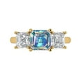 thumbnail image 1 of 4.0ct Square Emerald Cut Blue Moissanite 18k Yellow Gold Engraving Statement Bridal Wedding 3 stone Designer Ring Size 11, 1 of 5