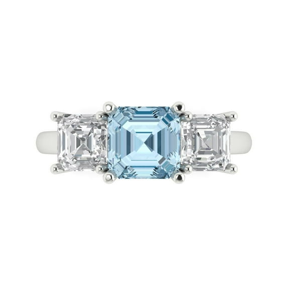 Clara Pucci 14K White Gold 4ct SkyBlueTopaz Three-Stone Ring for Women
