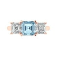 thumbnail image 1 of 4.0ct Square Emerald Cut Blue Natural Swiss Blue Topaz 18k Rose Gold Engraving Statement Bridal Wedding 3 stone Designer Ring Size 7, 1 of 5