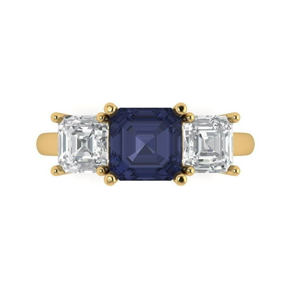 Clara Pucci 14K Yellow Gold 4ct BlueSapphire Three-Stone Ring for Women