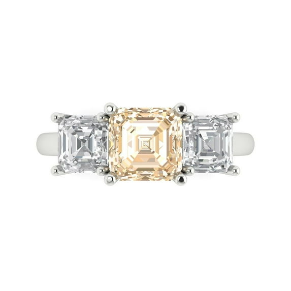 Clara Pucci 14K White Gold 4ct Morganite Three-Stone Ring for Women