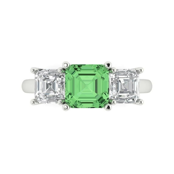 Clara Pucci 14K White Gold 4ct Green Three-Stone Ring for Women