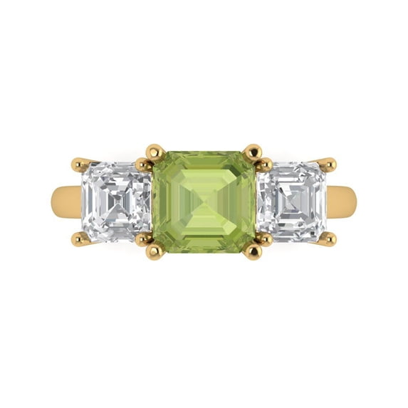 Clara Pucci 14K Yellow Gold 4ct Peridot Three-Stone Ring for Women