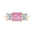 thumbnail image 1 of 4.0ct Square Emerald Cut Pink Crystal 18k Pink Rose Gold Engraving Statement Bridal Wedding 3 stone Designer Ring Size 4.5, 1 of 5