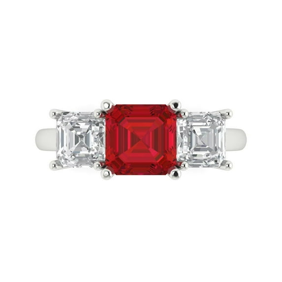 4.0ct Square Emerald Cut Pink Tourmaline 18k White Gold Engraving Statement Bridal Wedding Three-Stone Designer Ring Size 9