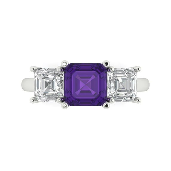 Clara Pucci 14K White Gold 4ct Amethyst Three-Stone Ring for Women