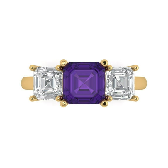 Clara Pucci 14K Yellow Gold 4ct Amethyst Three-Stone Ring for Women