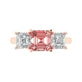 thumbnail image 1 of 4.0ct Square Emerald Cut Red Natural Garnet 18k Pink Rose Gold Engraving Statement Bridal Wedding Three-Stone Designer Ring Size 10.5, 1 of 5