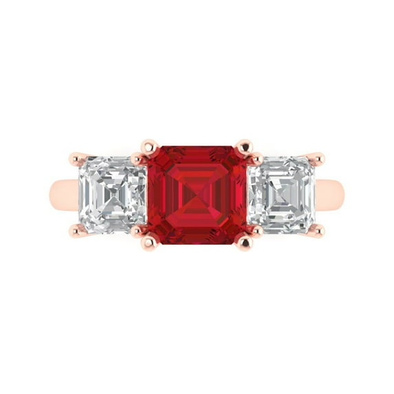 Clara Pucci 14K Rose Gold 4ct Ruby Three-Stone Ring for Women