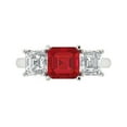 thumbnail image 1 of 4.0ct Square Emerald Cut Red Ruby 18k White Gold Engraving Statement Bridal Wedding Three-Stone Designer Ring Size 8.5, 1 of 5