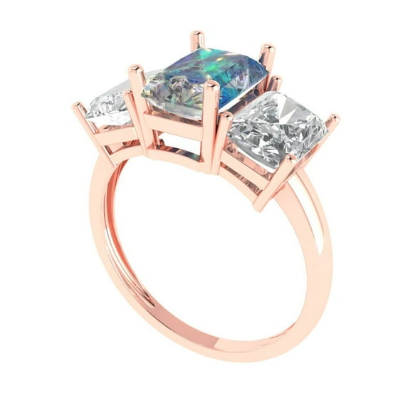 4.0ct emerald cut blue moissanite 14k rose gold 3 stone Bridal Wedding Engagement Promise Anniversary Ring for Women size 6.75