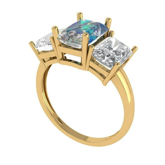 4.0ct emerald cut blue moissanite 14k yellow gold 3 stone Bridal Wedding Engagement Promise Anniversary Ring for Women size 9