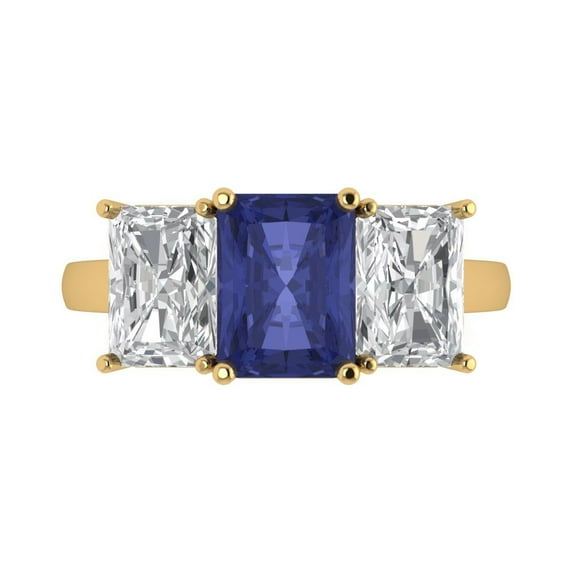 Clara Pucci 14K Yellow Gold Solid Gold Tanzanite Three-Stone Anniversary Ring for Women - 4 cttw Emerald Cut