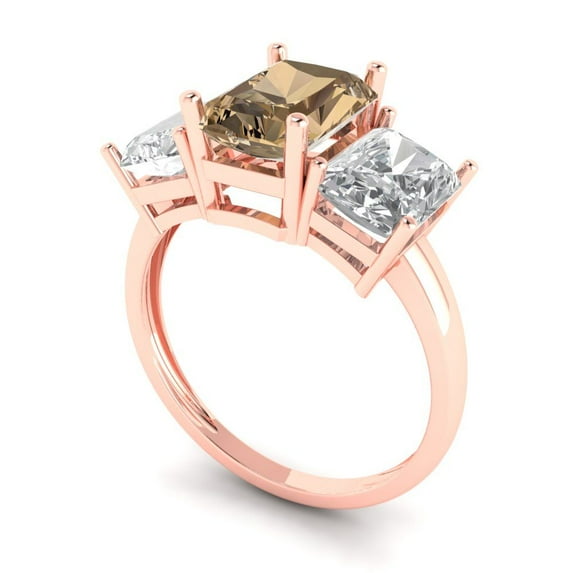 4.0ct emerald cut champagne Zircon 18k rose gold 3 stone Bridal Wedding Engagement Promise Anniversary Ring for Women size 7.75