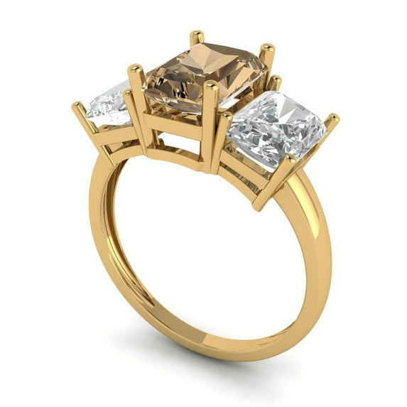 4.0ct emerald cut champagne Zircon 18k yellow gold 3 stone Bridal Wedding Engagement Promise Anniversary Ring for Women size 11