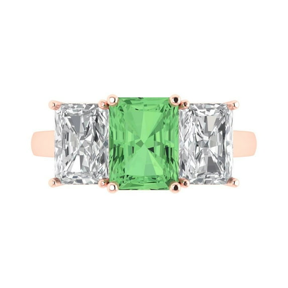 Clara Pucci 14K Rose Gold Solid Gold Green Three-Stone Anniversary Ring for Women - 4 cttw Emerald Cut