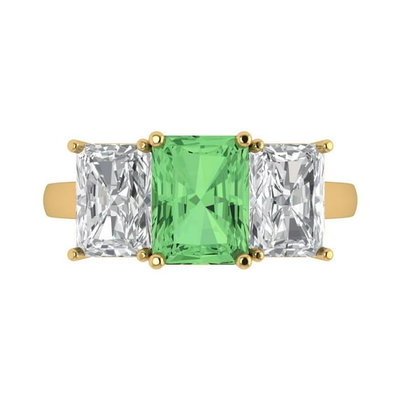 Clara Pucci 14K Yellow Gold Solid Gold Green Three-Stone Anniversary Ring for Women - 4 cttw Emerald Cut