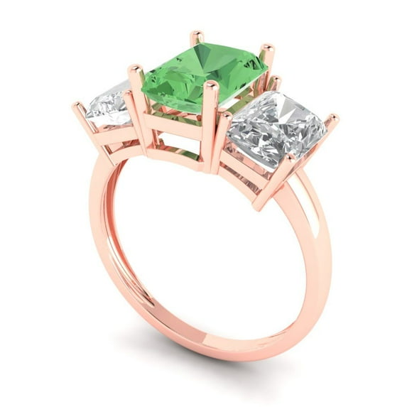4.0ct emerald cut green Zircon 14k rose gold 3 stone Bridal Wedding Engagement Promise Anniversary Ring for Women size 7.25