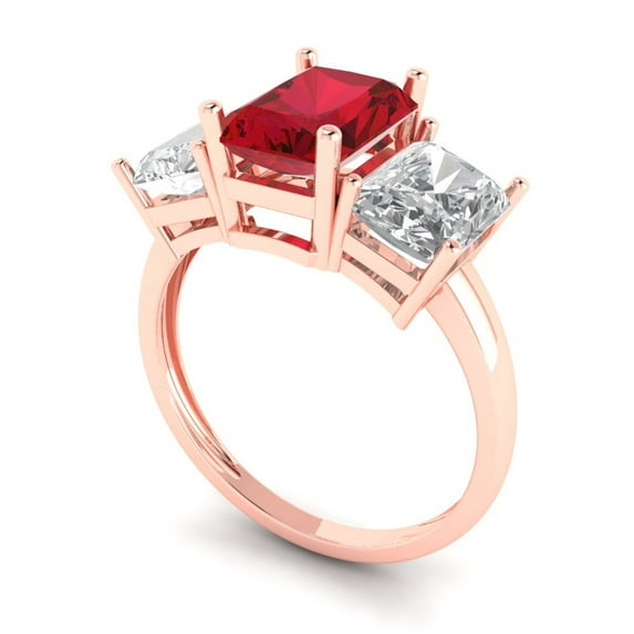 4.0ct emerald cut tourmaline 18k rose gold 3 stone Bridal Wedding Engagement Promise Anniversary Ring for Women size 5.25