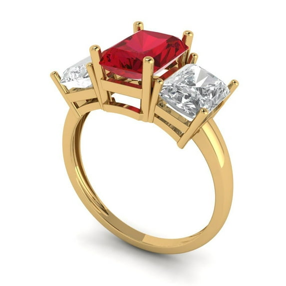 4.0ct emerald cut tourmaline 18k yellow gold 3 stone Bridal Wedding Engagement Promise Anniversary Ring for Women size 3.75