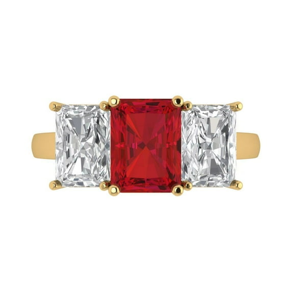 Clara Pucci 14K Yellow Gold Solid Gold Tourmaline Three-Stone Anniversary Ring for Women - 4 cttw Emerald Cut