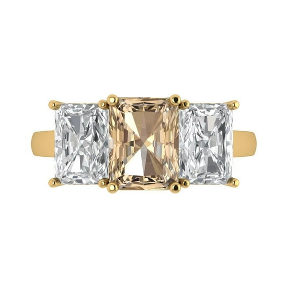 Clara Pucci 14K Yellow Gold Solid Gold YellowMoissanite Three-Stone Anniversary Ring for Women - 4 cttw Emerald Cut