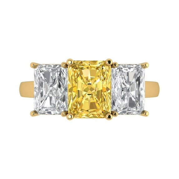 Clara Pucci 14K Yellow Gold Solid Gold Citrine Three-Stone Anniversary Ring for Women - 4 cttw Emerald Cut