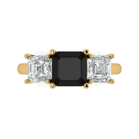 Clara Pucci 14K Yellow Gold Solid Gold Onyx Three-Stone Anniversary Ring for Women - 4 cttw Square Emerald Cut