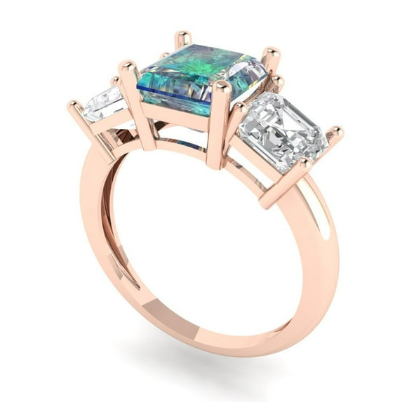 4.0ct square emerald cut blue moissanite 18k rose gold 3 stone Bridal Wedding Engagement Promise Anniversary Ring for Women size 9.5