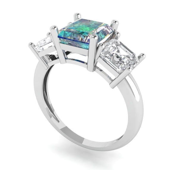 4.0ct square emerald cut blue moissanite 18k white gold 3 stone Bridal Wedding Engagement Promise Anniversary Ring for Women size 8.75