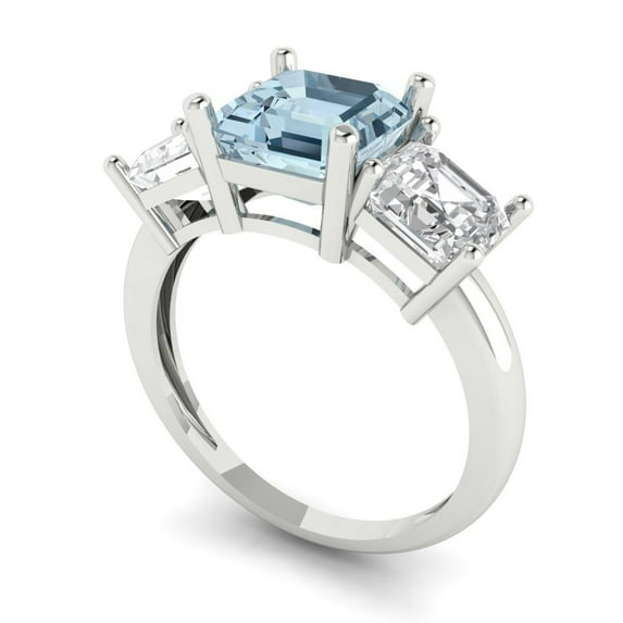 4.0ct square emerald cut blue natural aquamarine 14k white gold 3 stone Bridal Wedding Engagement Promise Anniversary Ring for Women size 5