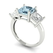 CLARA PUCCI 4.0ct square emerald cut blue natural aquamarine 18k white gold 3 stone Bridal Wedding Engagement Promise Anniversary Ring for Women size 3.75