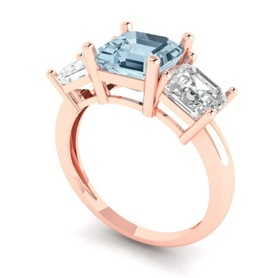 4.0ct square emerald cut blue Zircon 18k rose gold 3 stone Bridal Wedding Engagement Promise Anniversary Ring for Women size 6.5