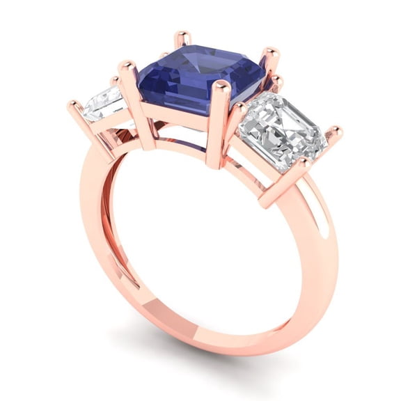 4.0ct square emerald cut blue tanzanite 14k rose gold 3 stone Bridal Wedding Engagement Promise Anniversary Ring for Women size 6.75