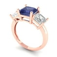 thumbnail image 1 of 4.0ct square emerald cut blue tanzanite 18k rose gold 3 stone Bridal Wedding Engagement Promise Anniversary Ring for Women size 4.5, 1 of 7