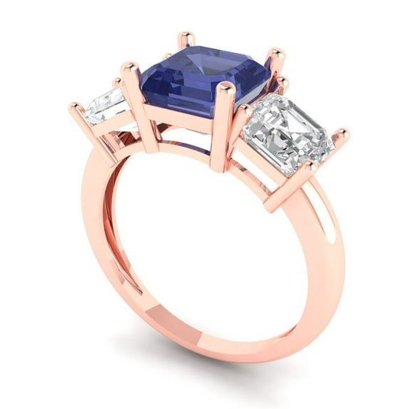 4.0ct square emerald cut blue tanzanite 18k rose gold 3 stone Bridal Wedding Engagement Promise Anniversary Ring for Women size 5