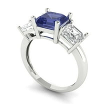4.0ct square emerald cut blue tanzanite 18k white gold 3 stone Bridal Wedding Engagement Promise Anniversary Ring for Women size 6.75