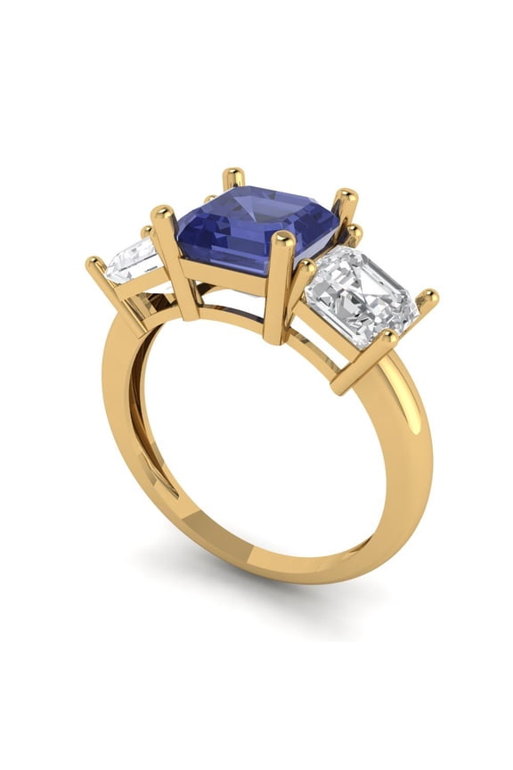 4.0ct square emerald cut blue tanzanite 14k yellow gold 3 stone Bridal Wedding Engagement Promise Anniversary Ring for Women size 7.75