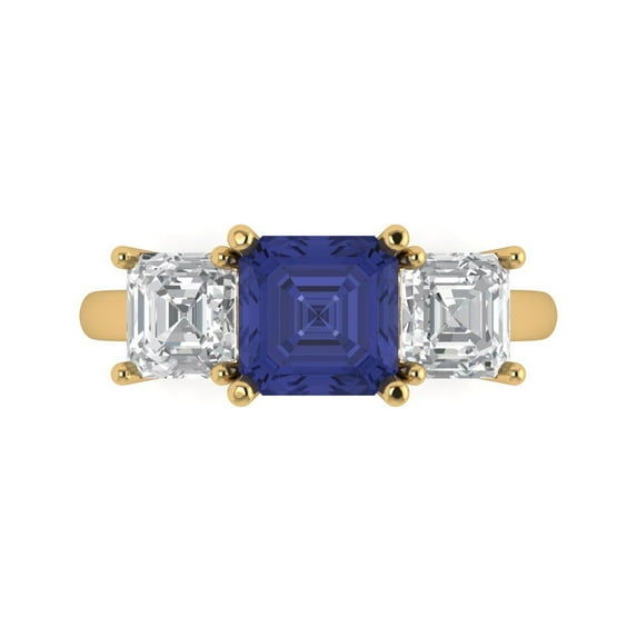 Clara Pucci 14K Yellow Gold Solid Gold Tanzanite Three-Stone Anniversary Ring for Women - 4 cttw Square Emerald Cut