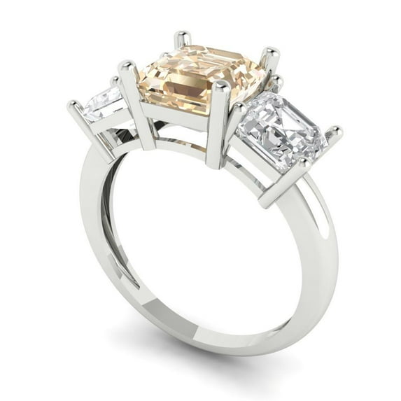 4.0ct square emerald cut brown natural morganite 18k white gold 3 stoneBridal Wedding Engagement Promise Anniversary Ring for Women size 5.5