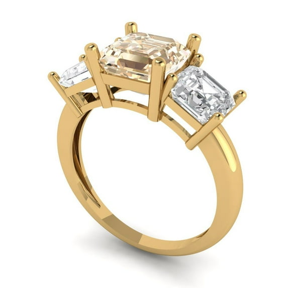 4.0ct square emerald cut brown natural morganite 18k yellow gold 3 stoneBridal Wedding Engagement Promise Anniversary Ring for Women size 4.5