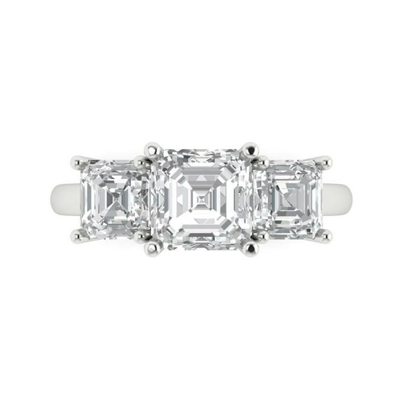 Clara Pucci 14K White Gold Solid Gold Moissanite Three-Stone Anniversary Ring for Women - 4 cttw Square Emerald Cut