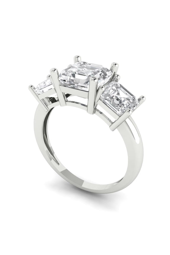 4.0ct square emerald cut clear moissanite 14k white gold 3 stone Bridal Wedding Engagement Promise Anniversary Ring for Women size 5