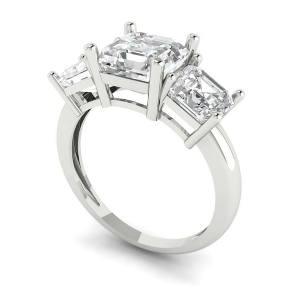 4.0ct square emerald cut clear moissanite 14k white gold 3 stone Bridal Wedding Engagement Promise Anniversary Ring for Women size 6.25