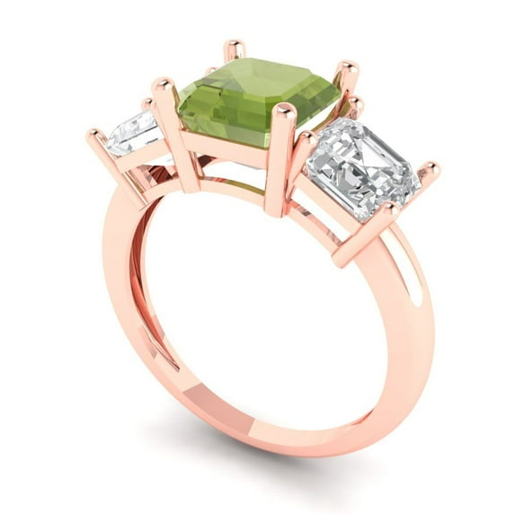4.0ct square emerald cut green natural peridot 14k rose gold 3 stone Bridal Wedding Engagement Promise Anniversary Ring for Women size 10.25